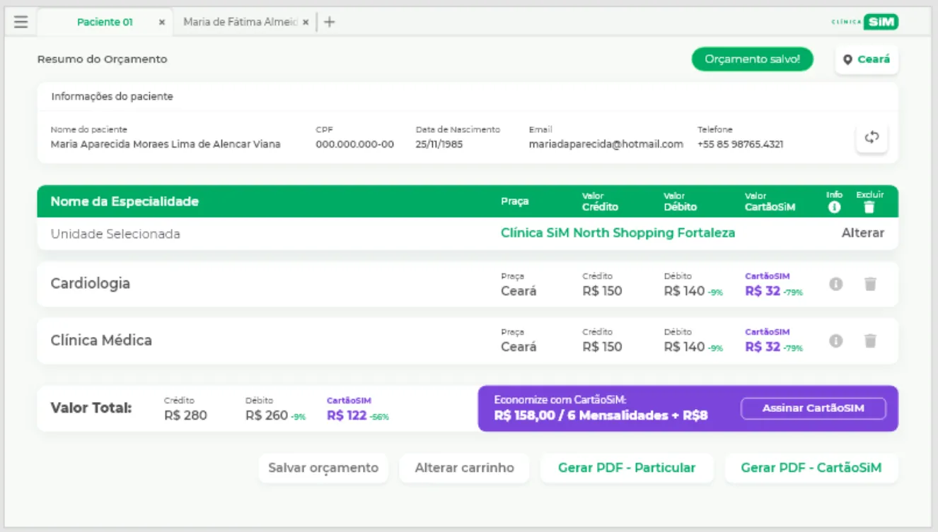 Resumo de orçamento